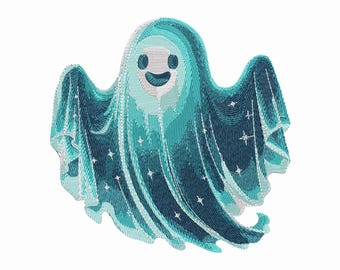 Halloween Ghost Embroidery Design – Cute Ghost with Stars – Instant Digital Download for Machine Embroidery Projects, Spooky Ghost PES DST