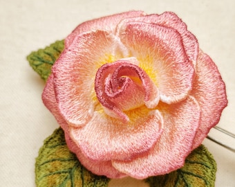 FSL Rose – Free Standing Lace Machine Embroidery Design, 3D Lace Flower Embroidery with Petals & Leaves, 3D FSL Rose Embroidery, Download