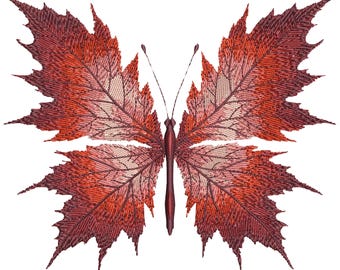 Autumn Maple Butterfly Machine Embroidery Design, Fall Leaf Machine Embroidery Thanksgiving Halloween Pattern Digital File, Insect PES DST