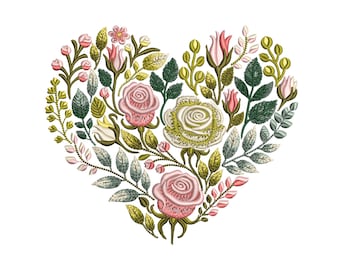 Floral Heart Machine Embroidery Design, Valentine's Day & Wedding Decor, Heart Pattern, Instant Download 5 sizes, Heart PES, Flowers PES