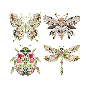 Floral Insect Machine Embroidery Design – Butterfly, Dragonfly, Ladybug, Bee, Floral Insect Digital Pattern – Instant Download PES DST VP3