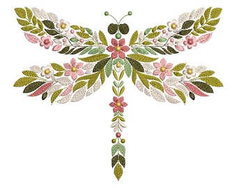 Floral Dragonfly Machine Embroidery Design - Nature-Inspired Pattern, Insects Embroidery, Dragonfly Pattern, Floral Wings Embroidery Pattern