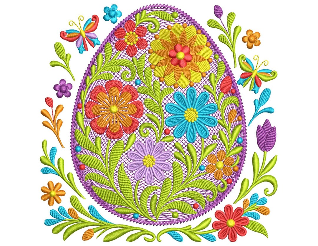Floral Easter Egg Machine Embroidery Design, Spring Flowers, Easter ...