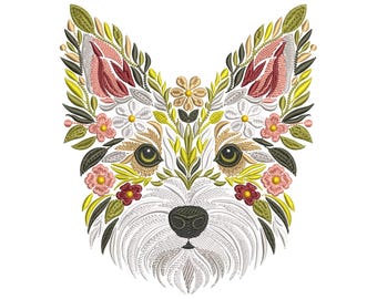 Floral Australian Terrier Machine Embroidery Design, Aussie Terrier Embroidery Pattern PES, Dog Embroidery Design, Pet Embroidery PES DST