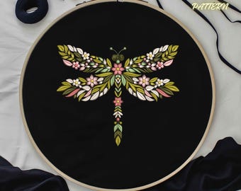 Dragonfly Hand Embroidery Pattern – Digital PDF for DIY Needlework, Instant Download, Dragonfly Pattern, Insect Pattern, Hoop Art Embroidery
