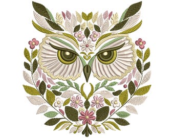 Owl Embroidery Design, Floral Owl Machine Embroidery Design, Bird Embroidery Design, Floral Embroidery, Instant Download, Embroidery Leaves