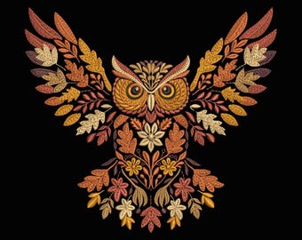 Autumn Owl Machine Embroidery Design, Fall Owl Pattern, Thanksgiving Embroidery, Bird Embroidery, Woodland Owl Fall Embroidery PES DST VP3
