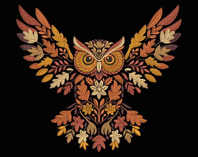 Featured listing image: Autumn Owl Machine Embroidery Design, Fall Owl Pattern, Thanksgiving Embroidery, Bird Embroidery, Woodland Owl Fall Embroidery PES DST VP3