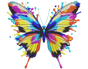 Butterfly Machine Embroidery Design, Colorful Splash Butterfly Embroidery Design, Machine Embroidery Pattern, Instand Download 6 sizes