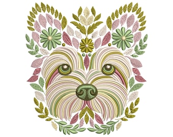 Yorkie Embroidery Design, Yorkie Pattern File, Yorkshire Terrier Floral Embroidery Design – Machine Embroidery Pattern, Instant Download