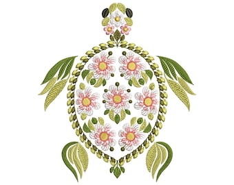 Floral Turtle Machine Embroidery Design, Perfect for Jackets, Towels & Gifts, Animal Embroidery, Tortoise Embroidery, Turtle Pattern PES DST