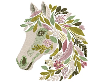 Horse Embroidery Design, Floral Horse Machine Embroidery Design, Animal Embroidery Design, Floral Horse Embroidery File, Instant Download