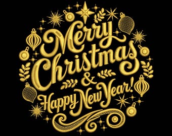Christmas Embroidery Design, Merry Christmas & Happy New Year Machine Embroidery Design, Holiday Embroidery Pattern, New Year's Embroidery