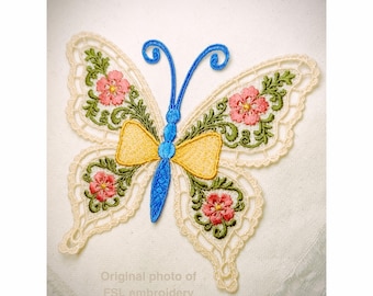 FSL Embroidery Butterfly Design - Machine Embroidery Pattern, Colorful Lace Butterfly, Instant Download, Floral Butterfly Embroidery PES DST