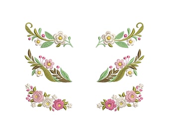 Floral Monogram Corner Embroidery Designs – Elegant Botanical Frame Set, Machine Embroidery File, Wedding Initial Decor PES DST JEF Download