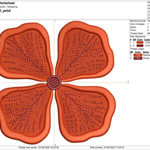 Digital embroidery files needed to create a 3D freestanding lace rose with petals and leaves.