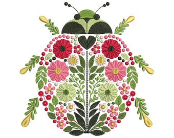 Floral Ladybug Machine Embroidery Design – Nature-Inspired Beauty, Bug Insect Embroidery Pattern, Ladybug Pattern, Cute Bug Embroidery PES