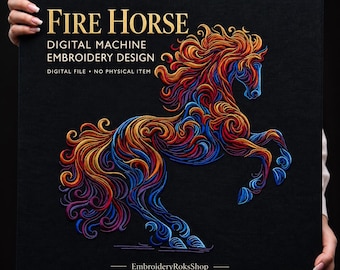 Fire Horse Embroidery Design 2026, Chinese Zodiac Horse Machine Embroidery PES, New Year Symbol Embroidery, Animal Embroidery, Horse Pattern