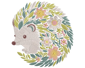 Floral Hedgehog Embroidery Design – Cute Hedgehog Machine Embroidery Pattern, Autumn Embroidery – Instant Download, Hedgehog PES DST JEF VP3