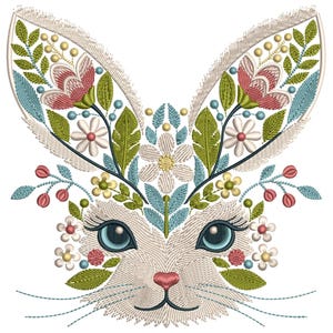 Floral Bunny Machine Embroidery Design, Rabbit Embroidery Design, Animal Embroidery, Bunny Pattern, Rabit Pattern Design, Instant Download
