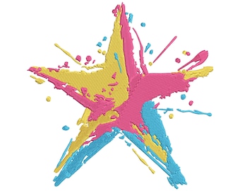 Star Machine Embroidery Design, Colorful Splash Star - Machine Embroidery Design, Colorful Abstract Star Embroidery Design, Modern Star