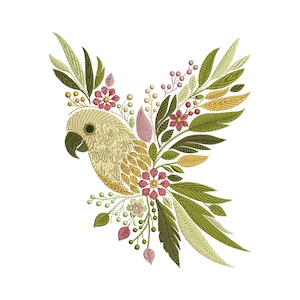 Floral Parrot Embroidery Design, Bird Embroidery Design, Parrot Pattern, Bird Pattern, Floral Bird Machine Embroidery Design, Boho Floral