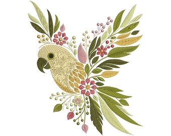 Floral Parrot Embroidery Design, Bird Embroidery Design, Parrot Pattern, Bird Pattern, Floral Bird Machine Embroidery Design, Boho Floral