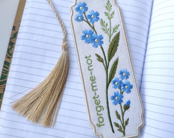 Forget Me Not Bookmark Embroidery Design, Floral Machine Embroidery File, 4 Sizes PES DST JEF