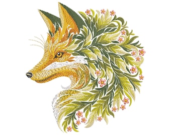 Leaf Fox Embroidery Design – Machine Embroidery Pattern PES, Forest Animal Pattern, Woodland Fox Head, Nature Embroidery File, Fox Pattern