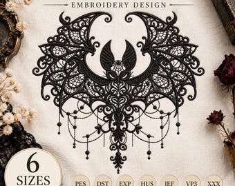 Baroque Gothic Bat Embroidery Design, Gothic Halloween Bat Machine Embroidery Pattern PES, Dark Victorian Embroidery Bat, Dark Academia Bat