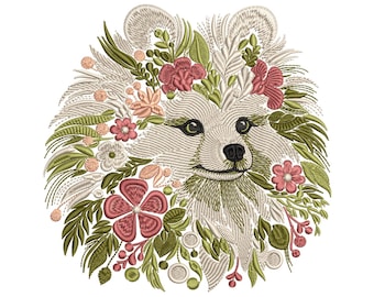 Pomeranian Dog Machine Embroidery Design, Floral Spitz Embroidery, Animal Pattern, Pomeranian Pattern PES, Digital Download 4x4 Hoop 6 sizes