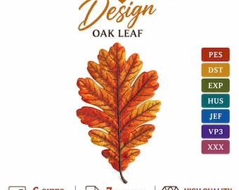 Oak Leaf Machine Embroidery Design PES, Autumn Fall Leaf Pattern PES, Thanksgiving Decor Embroidery, Realistic Botanical Oak Motif File DST