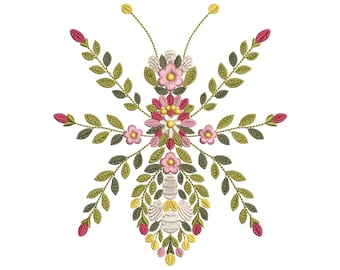 Floral Ant Machine Embroidery Design, Nature Bug Insect Embroidery PES, Botanical Insect Pattern for Unique Apparel, Ant Pattern PES DST jef