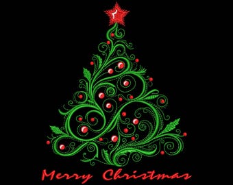Christmas Tree Embroidery Design,  Festive Christmas Tree Embroidery Pattern, Merry Christmas Tree Machine Embroidery File, Digital Download