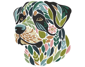 Floral Rottweiler Embroidery Design – Stunning Machine Embroidery Dog Design with Flowers, Pet Lover Gift, Colorful Dog, Download PES DST