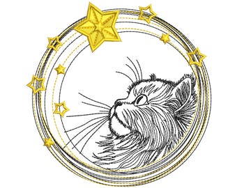 Cat Embroidery Design, Celestial Cat Embroidery Design, Cat Face Sweatshirt Tshirt, Cat With Stars Embroidery Design,Machine Embroidery File