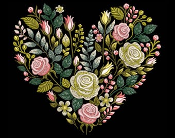 Floral Heart Embroidery Design, Floral Heart Pattern Machine Embroidery Design - Perfect for Valentine's Day, Instand Download 4 Sizes