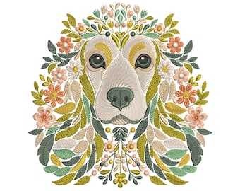 Floral Cocker Spaniel Embroidery Design, Dog Embroidery Design, Cocker Spaniel Pattern, Dog Pattern, Pet Embroidery, Pet Lover Design, DIY