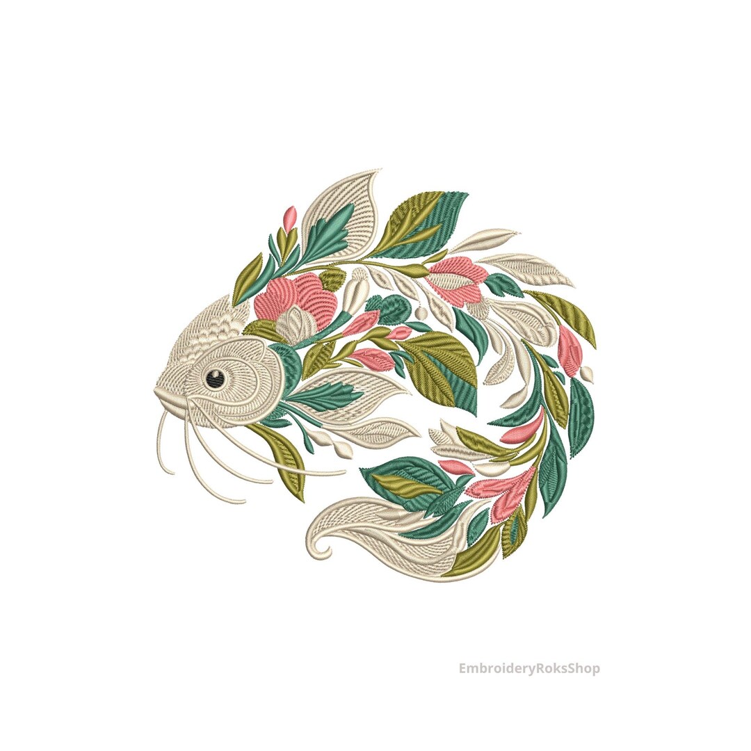 Fish Embroidered File Floral Catfish Embroidery Design – Botanical Machine Embroidery File ...