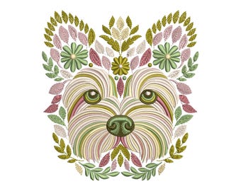 Yorkie Embroidery Design, Yorkie Pattern File PES, Yorkshire Terrier Floral Embroidery Design – Machine Embroidery Pattern, Instant Download