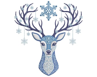 Folk Deer Christmas Machine Embroidery Design PES, Winter Reindeer with Snowflakes, Scandinavian Winter Xmas, Deer Pattern PES, Nordic Deer