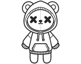Bear Machine Embroidery Design - Simple Stitch Embroidery Files - 6 Sizes, Hoodie Bear Embroidery Design, Modern Line Art - Instant Download