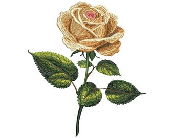 Elegant Beige Rose Machine Embroidery Design, Realistic Floral Pattern PES, Instant Download for Embroidery Projects, Rose Embroidery PES