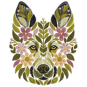Floral German Shepherd Embroidery Design (Instant Download)