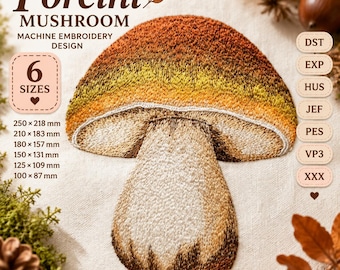 Porcini Mushroom Machine Embroidery Design, Boletus Mushroom, Woodland Botanical Embroidery, PES DST JEF VP3, Forest Nature Embroidery