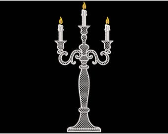 Victorian Candelabra Lace Embroidery Design, Candlestick Embroidery PES, Candle Holder Motif for Tablecloth Napkin, Candelabra Pattern PES
