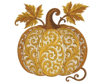 Pumpkin Embroidery for Fall – Autumn Leaves Decorative Pumpkin, Machine Embroidery Pumpkin PES, Autumn Embroidery, Halloween Embroidery PES