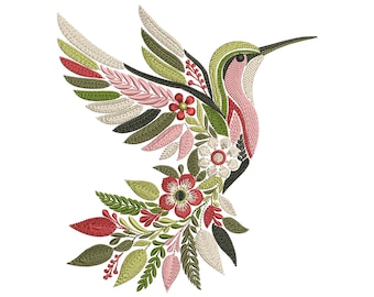 Floral Hummingbird Embroidery Design, Hummingbird Pattern, Floral Bird Embroidery for Jackets, Pillows & More, Instant Download PES DST JEF