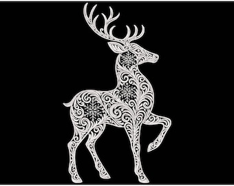 Christmas Reindeer Embroidery Design, Festive Snowflake Deer Embroidery PES Winter Reindeer Pattern PES, Deer with Snowflake Pattern DST pes