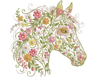 Floral Horse Embroidery Design, Flower Horse Machine Embroidery File, Animal Embroidery, Equestrian Gift Decor, Cottagecore Farm Embroidery